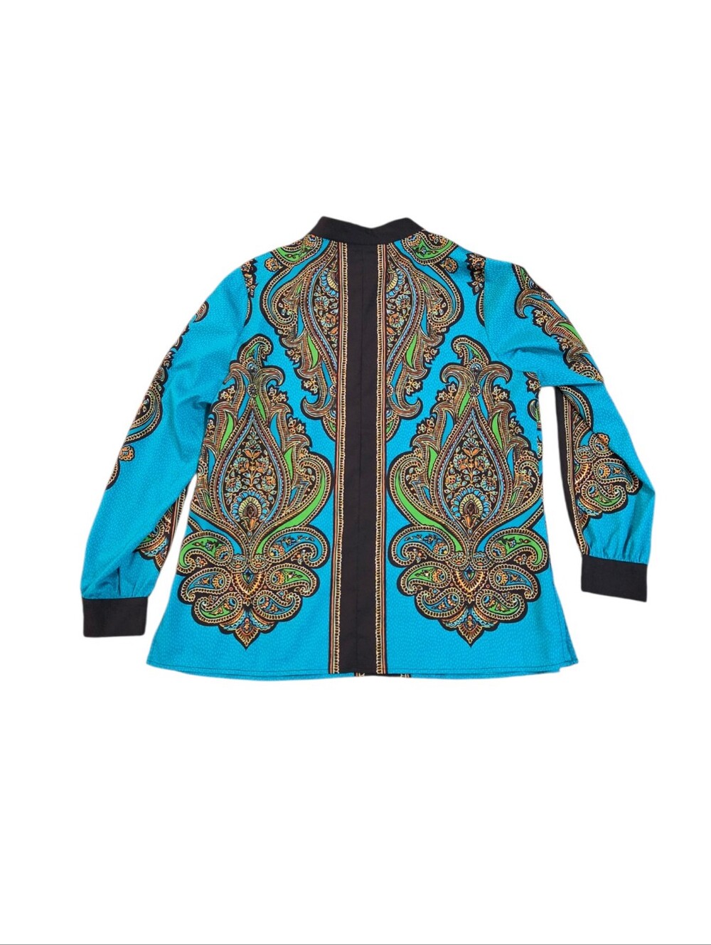 Vintage Bob Mackie Wearable Art Turquoise Paisley Tunic Button Front Top Size L - Picture 3 of 8